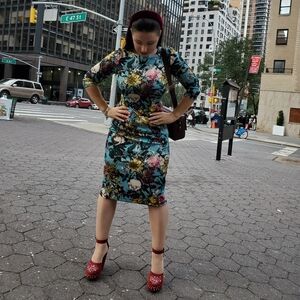 Floral Print Dress with 3/4 Sleeves